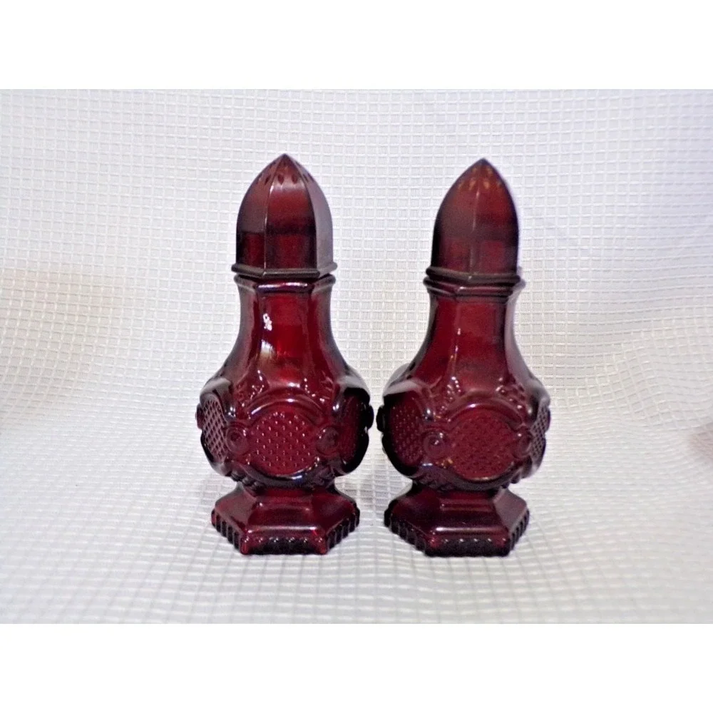 Vintsge Ruby Red Avon Cape Cod Collection 1876 Creamer, Sugar, Salt & Pepper Set